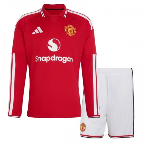 Camisola + Calções Manchester United Criança Manga Comprida Equipamento 1ª 2026-27 Camisola + Calções Manchester United Criança Manga Comprida Equipamento 1ª 2026-27