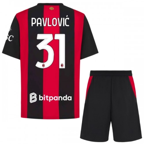 Camisola + Calções AC Milan Pavlovic 31 Criança Equipamento 1ª 2026-27 Camisola + Calções AC Milan Pavlovic 31 Criança Equipamento 1ª 2026-27