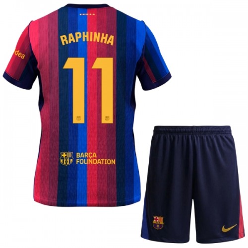 Camisola + Calções FC Barcelona Raphinha 11 Criança Equipamento 1ª 2026-27 Camisola + Calções FC Barcelona Raphinha 11 Criança Equipamento 1ª 2026-27